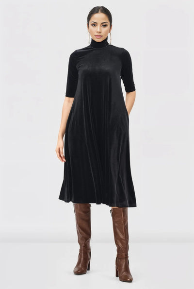 High neck stretch velvet shift Dress