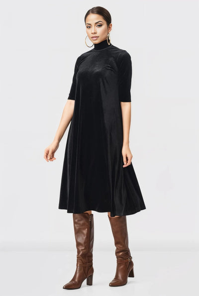 High neck stretch velvet shift Dress