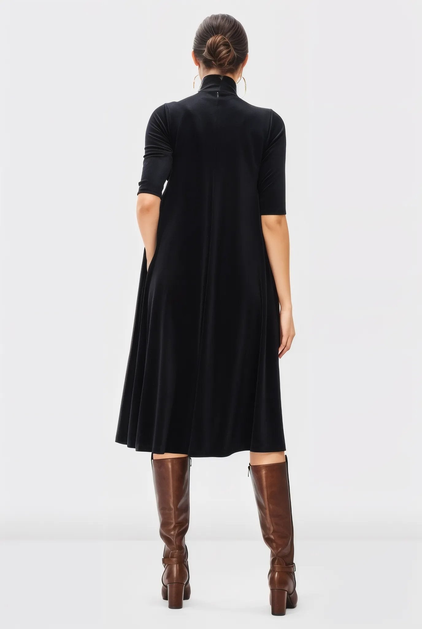 High neck stretch velvet shift Dress