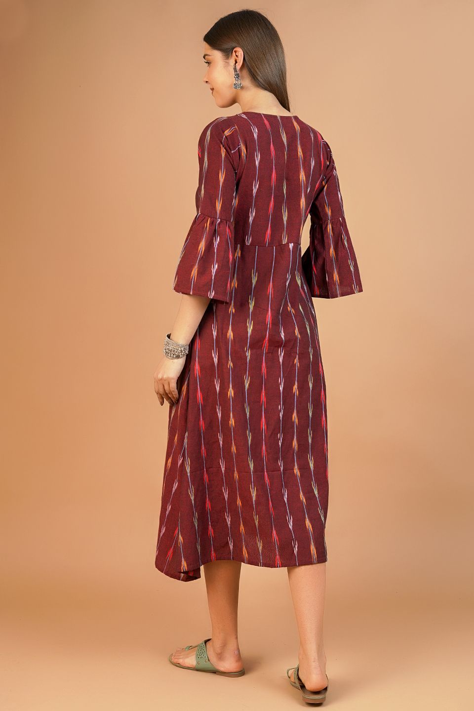 Ikat Cotton Red Midi Dress
