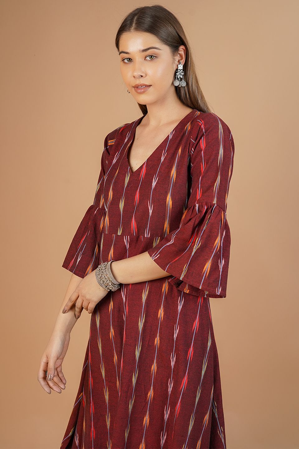Ikat Cotton Red Midi Dress