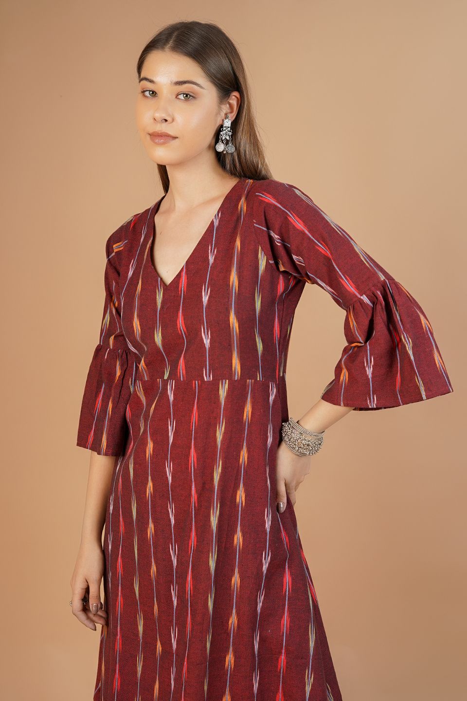 Ikat Cotton Red Midi Dress