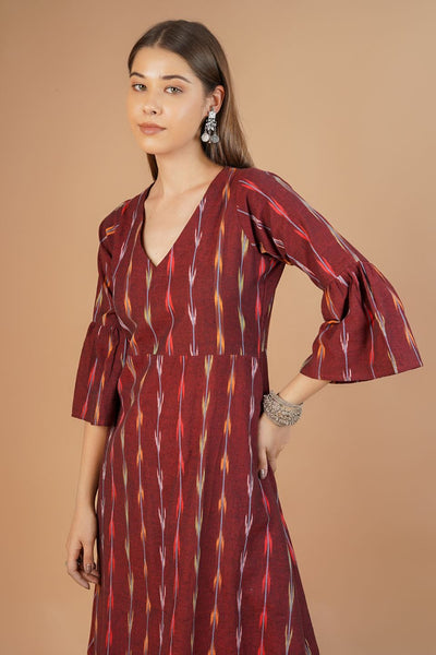 Ikat Cotton Red Midi Dress