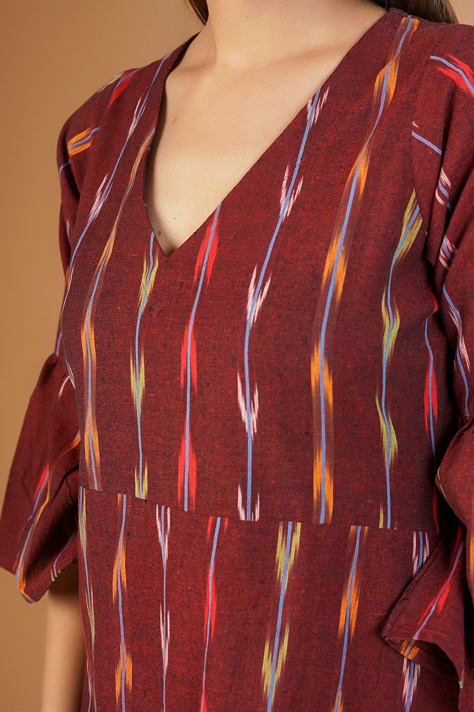 Ikat Cotton Red Midi Dress