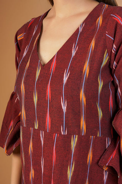 Ikat Cotton Red Midi Dress