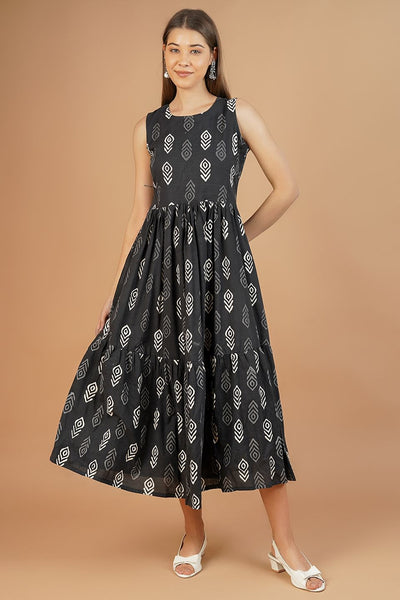 Indigo Cotton Black Midi Dress