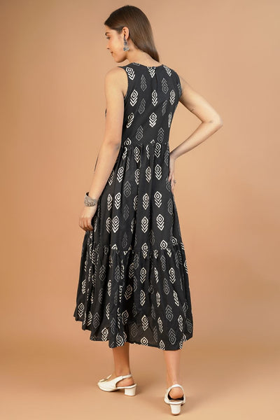 Indigo Cotton Black Midi Dress