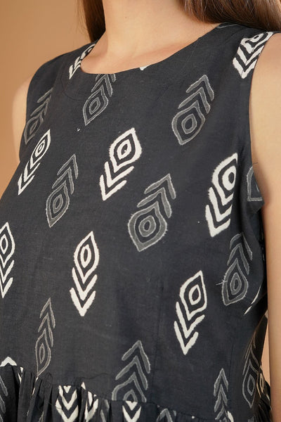 Indigo Cotton Black Midi Dress