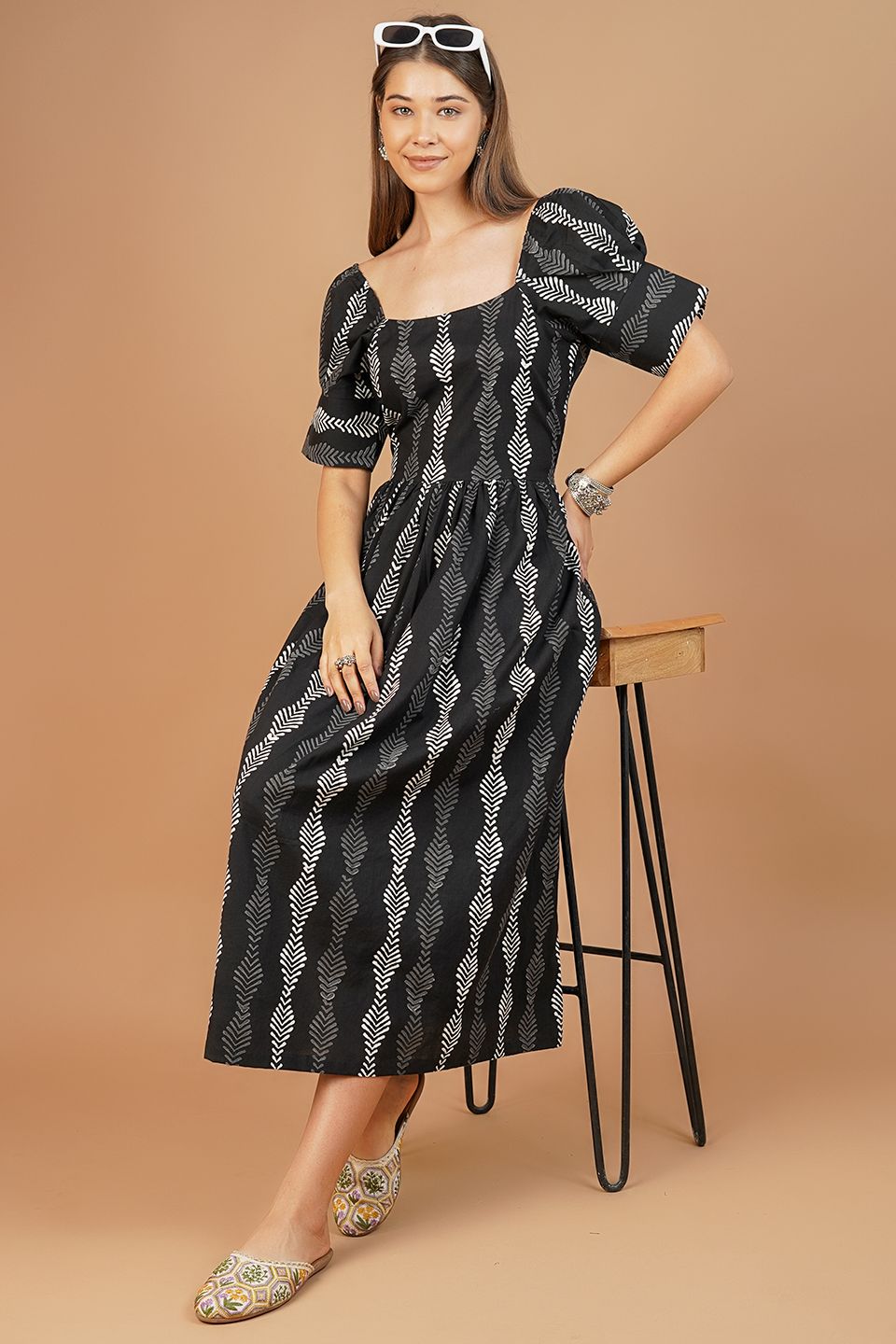 Indigo Cotton Black Midi Dress