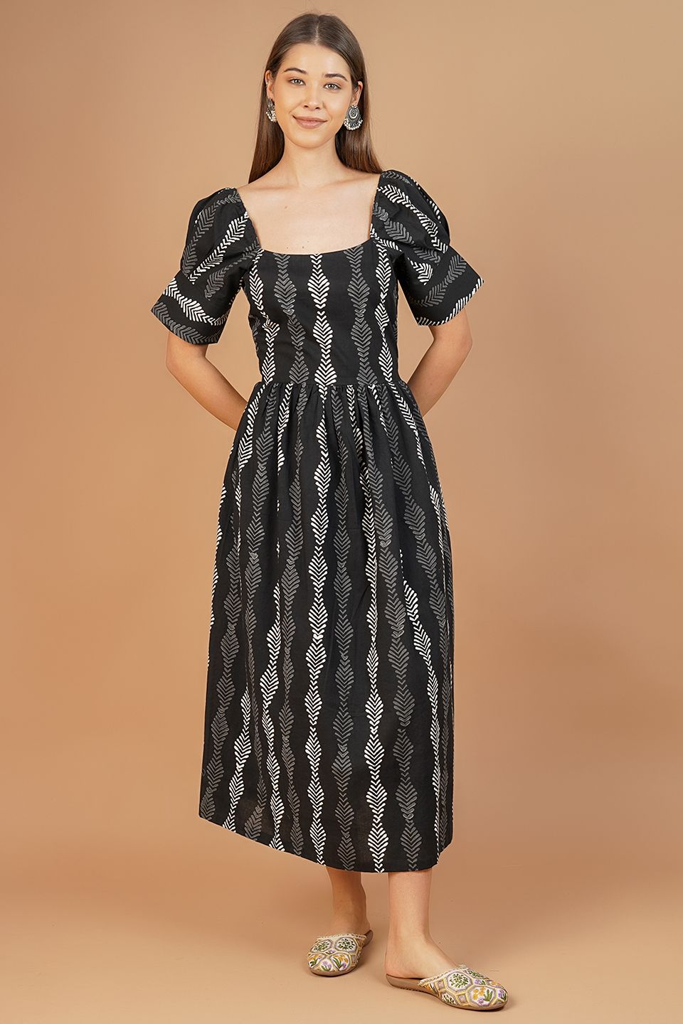 Indigo Cotton Black Midi Dress