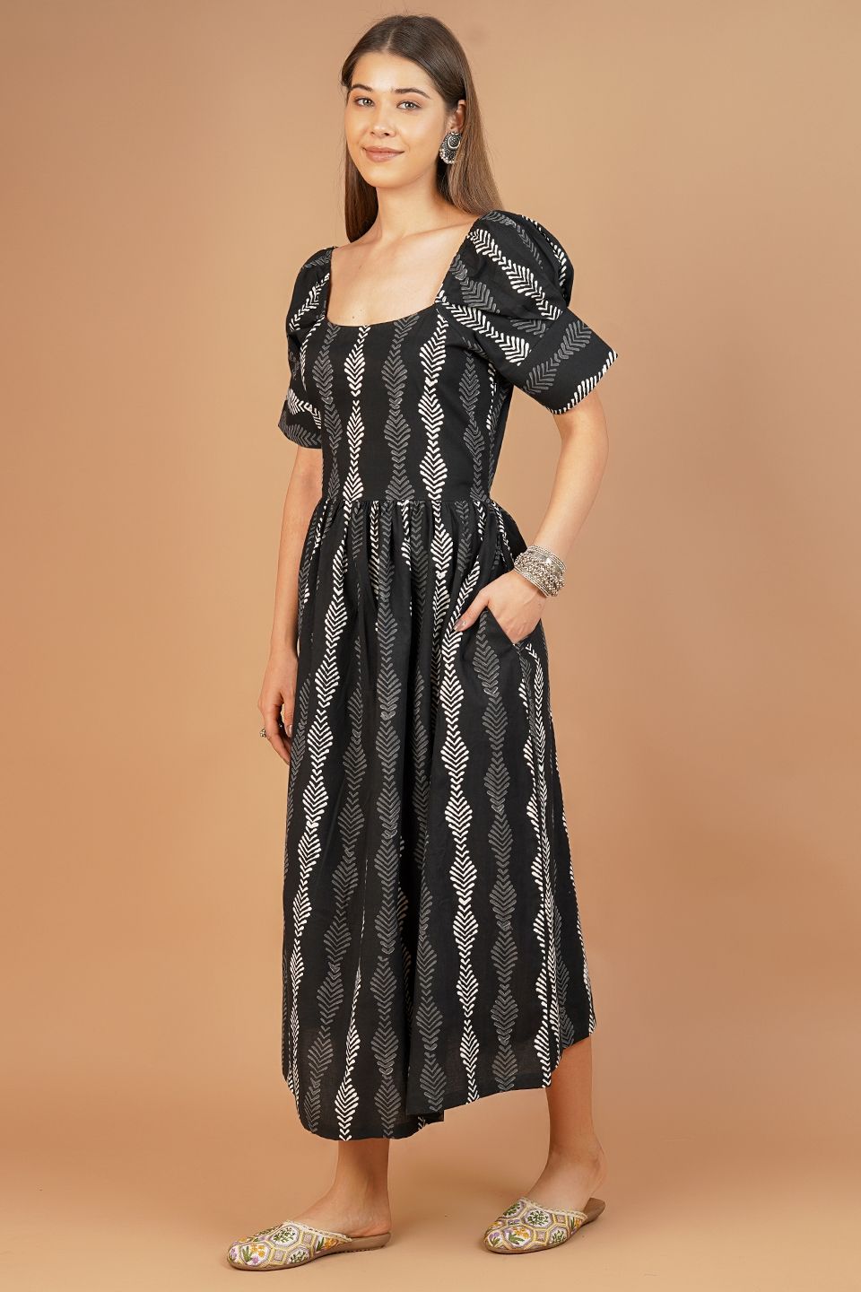 Indigo Cotton Black Midi Dress