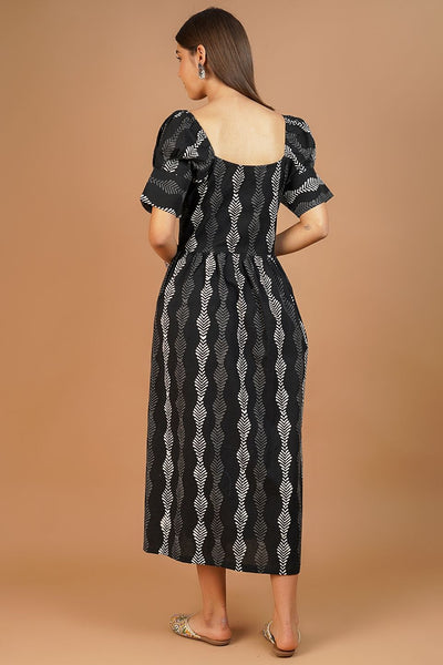 Indigo Cotton Black Midi Dress