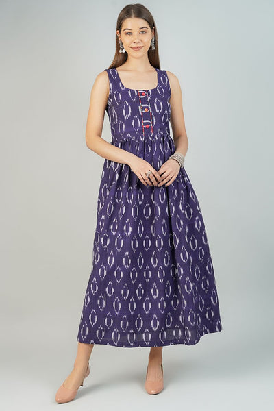 Ikat Cotton Blue Midi Dress