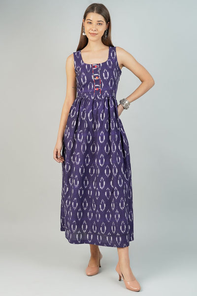 Ikat Cotton Blue Midi Dress