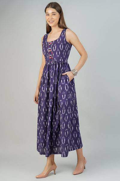 Ikat Cotton Blue Midi Dress