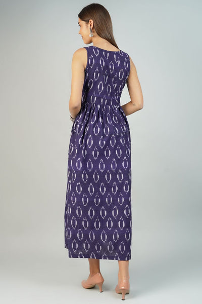 Ikat Cotton Blue Midi Dress