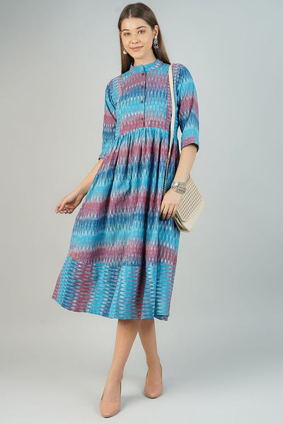 Ikat Cotton Blue Midi Dress