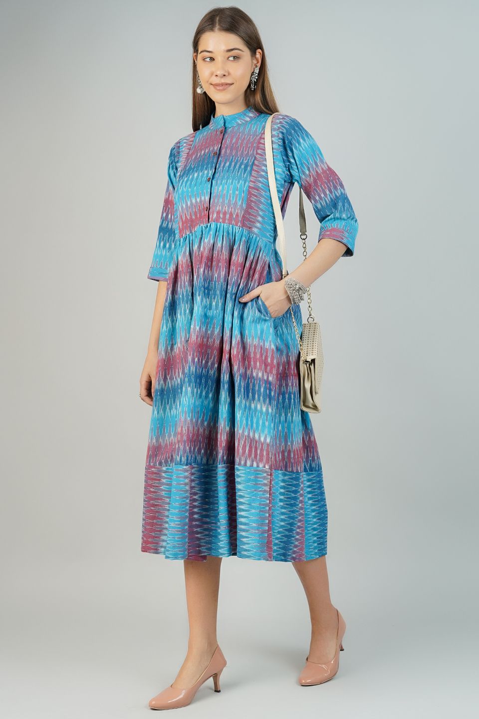 Ikat Cotton Blue Midi Dress