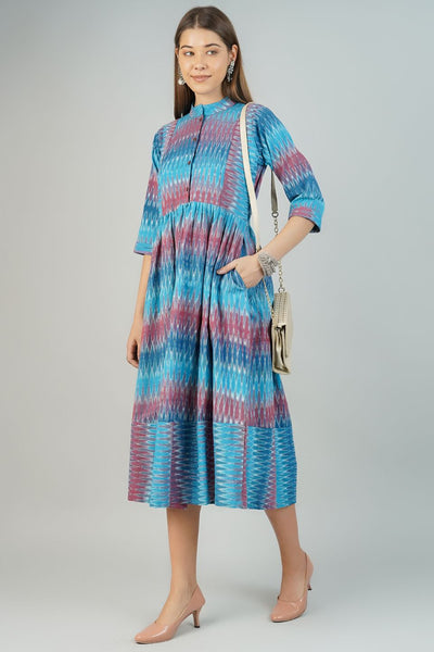 Ikat Cotton Blue Midi Dress