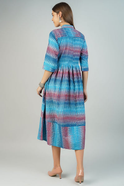 Ikat Cotton Blue Midi Dress