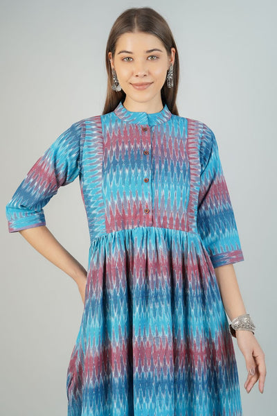 Ikat Cotton Blue Midi Dress