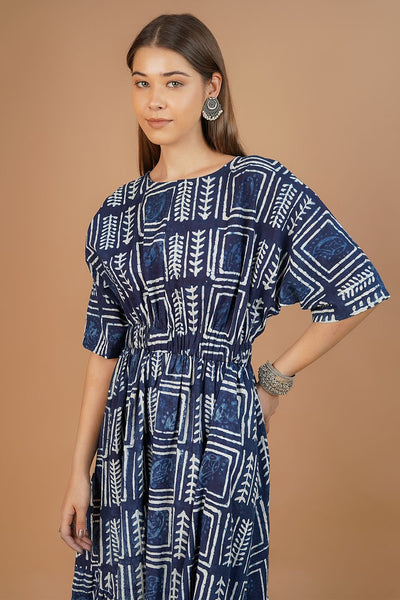 Indigo Cotton Blue Midi Dress