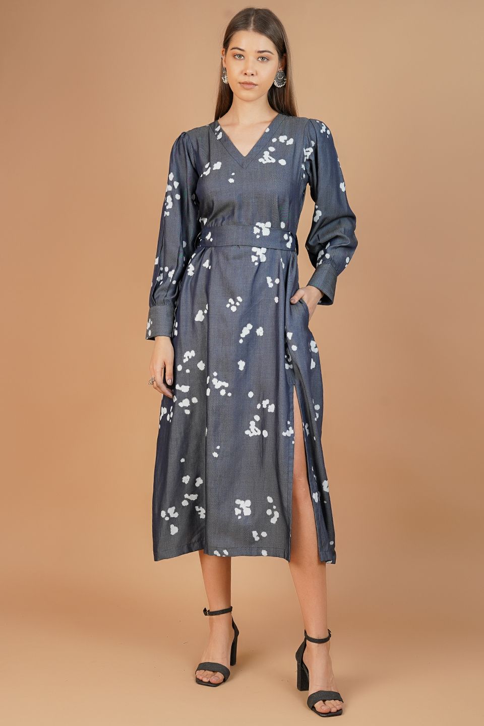 100% Cotton Blue Midi Dress