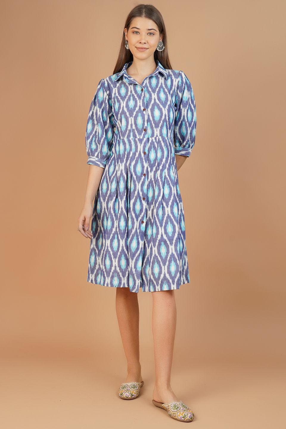 Ikat Cotton Blue Midi Dress