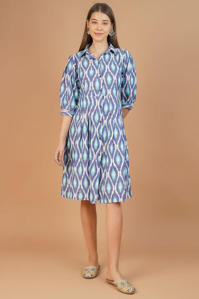 Ikat Cotton Blue Midi Dress