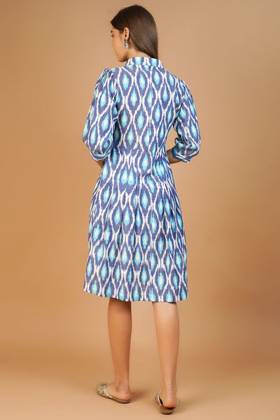 Ikat Cotton Blue Midi Dress