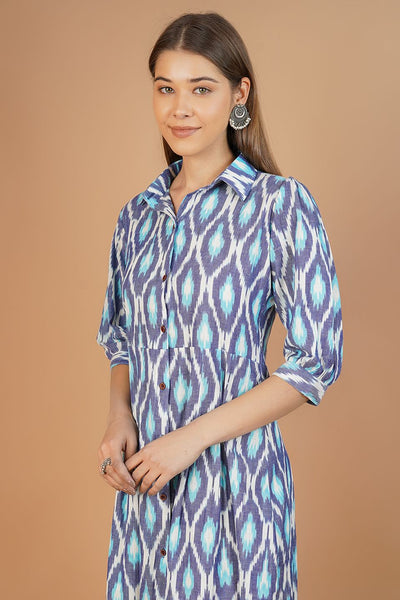 Ikat Cotton Blue Midi Dress
