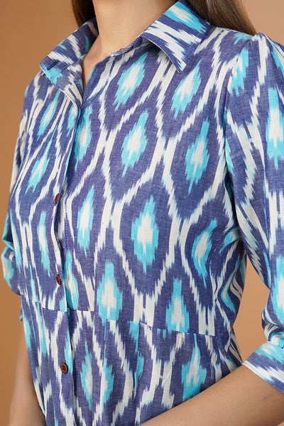 Ikat Cotton Blue Midi Dress