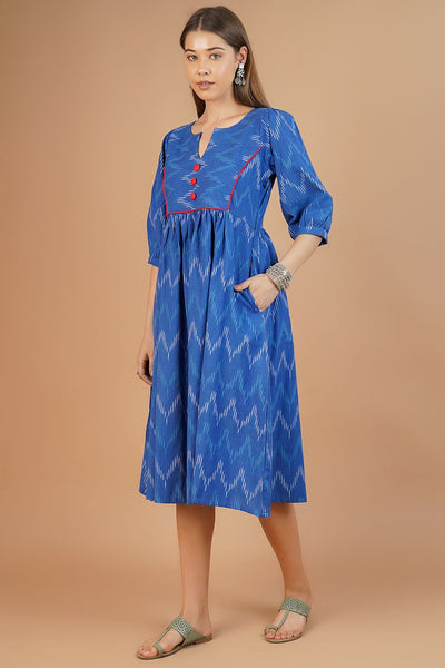 Ikat Cotton Blue Midi Dress