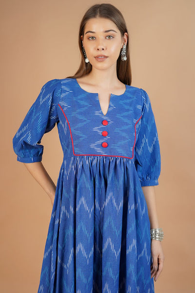 Ikat Cotton Blue Midi Dress