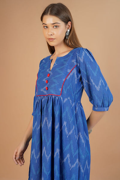 Ikat Cotton Blue Midi Dress