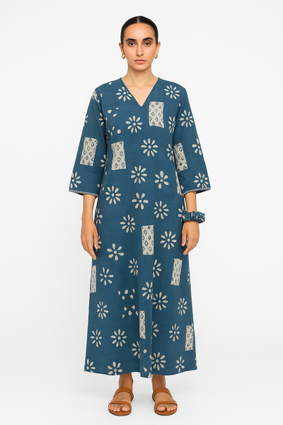 Blockprint Cotton Blue Maxi Dress