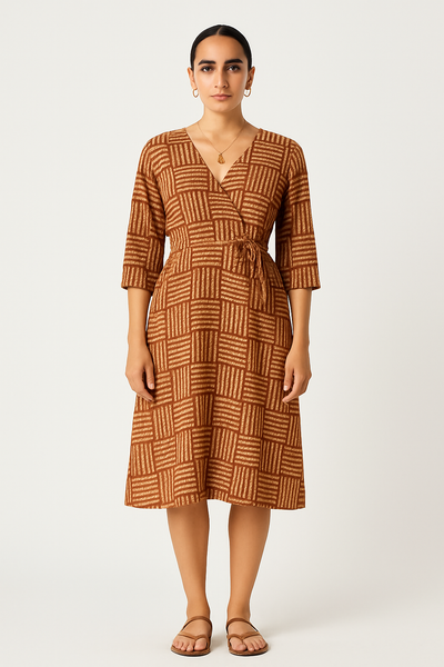 Bagru Cotton Red Midi Dress