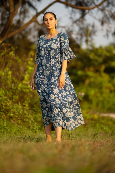 Indigo Cotton Blue Midi Dress