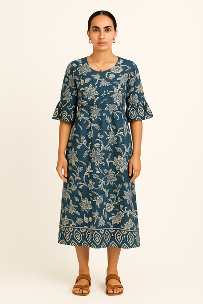 Indigo Cotton Blue Midi Dress