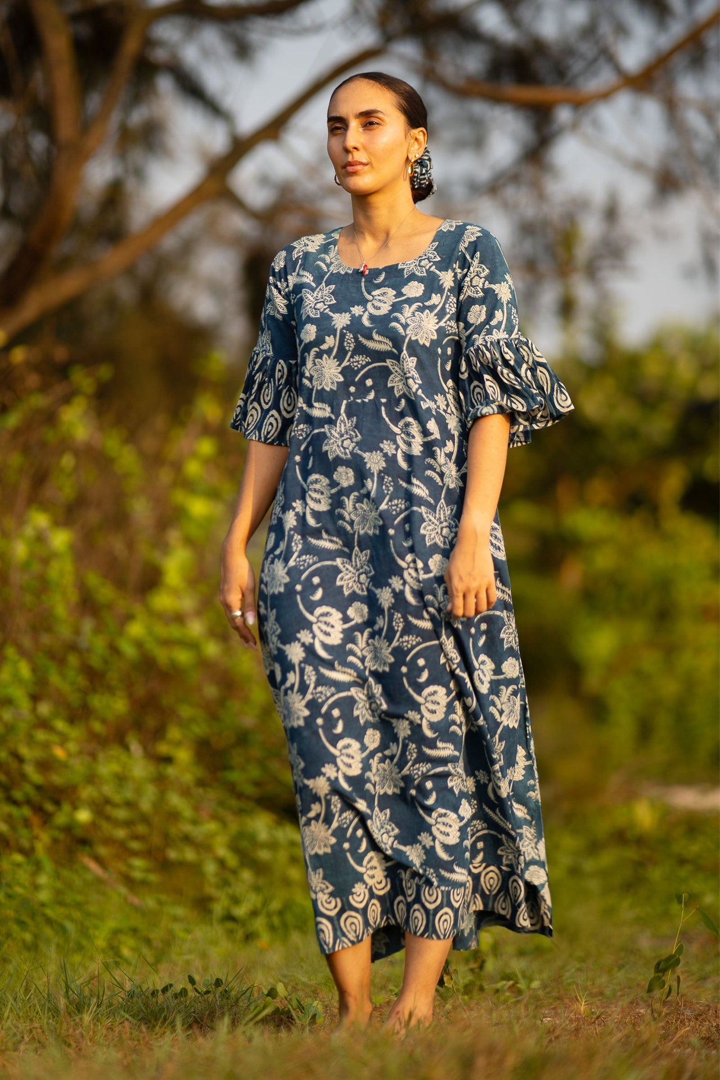Indigo Cotton Blue Midi Dress