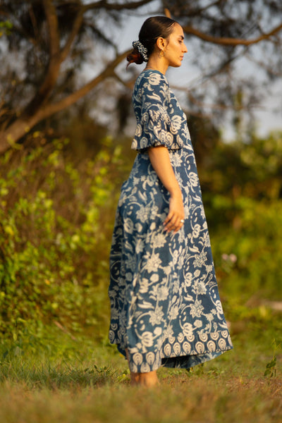 Indigo Cotton Blue Midi Dress