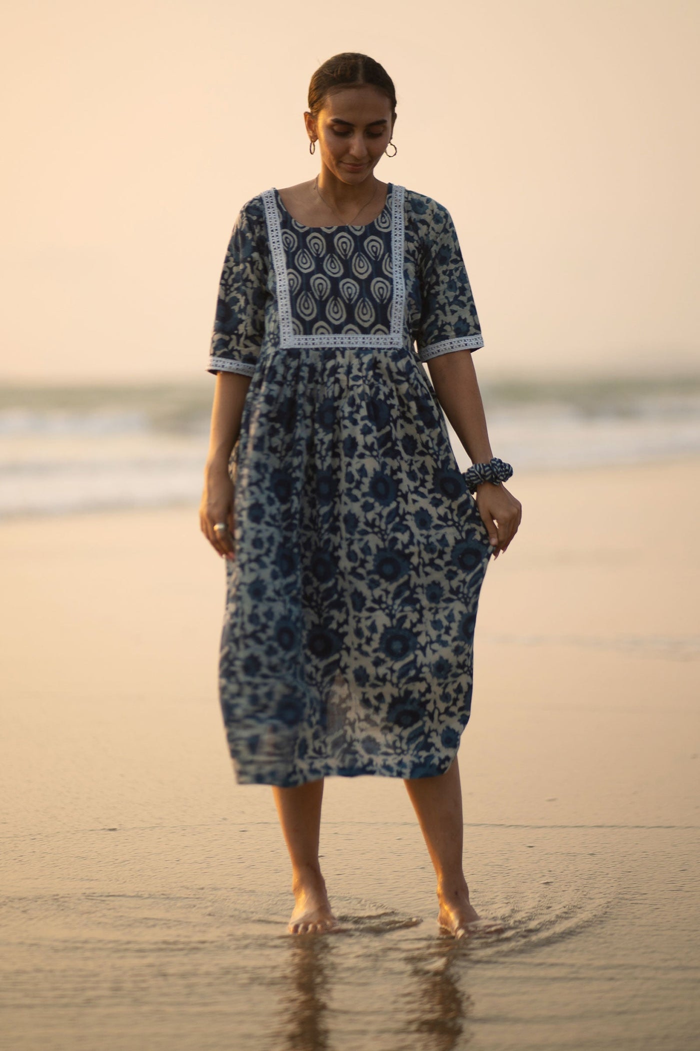 Indigo Cotton Blue Midi Dress