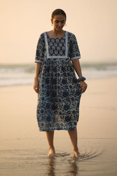 Indigo Cotton Blue Midi Dress