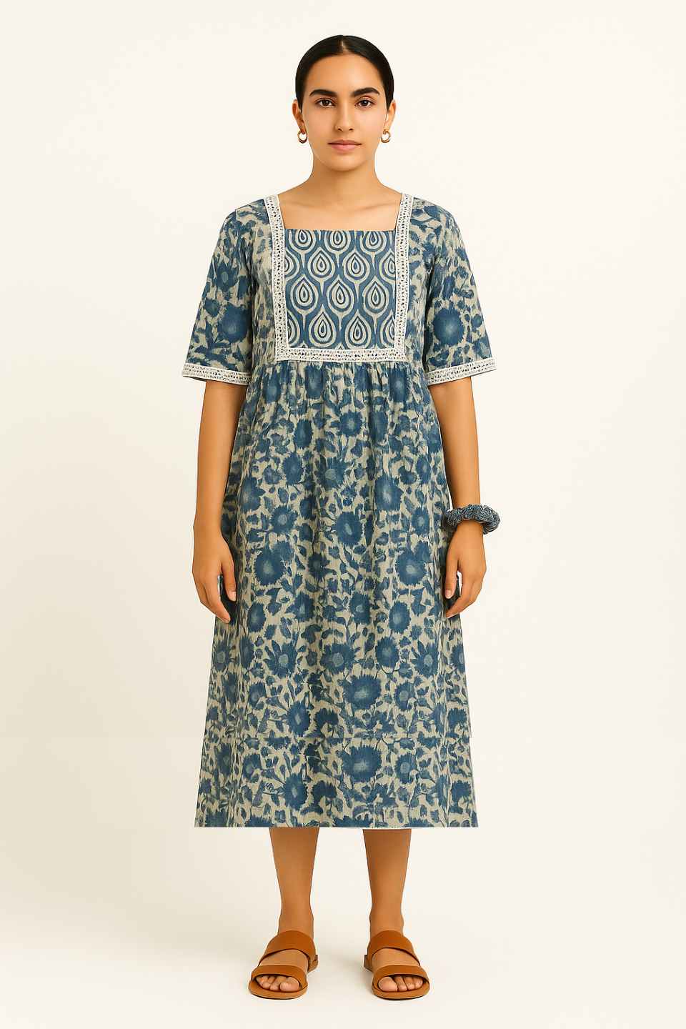 Indigo Cotton Blue Midi Dress