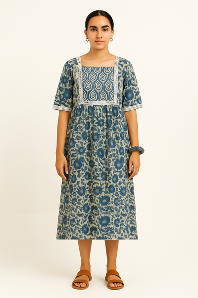 Indigo Cotton Blue Midi Dress