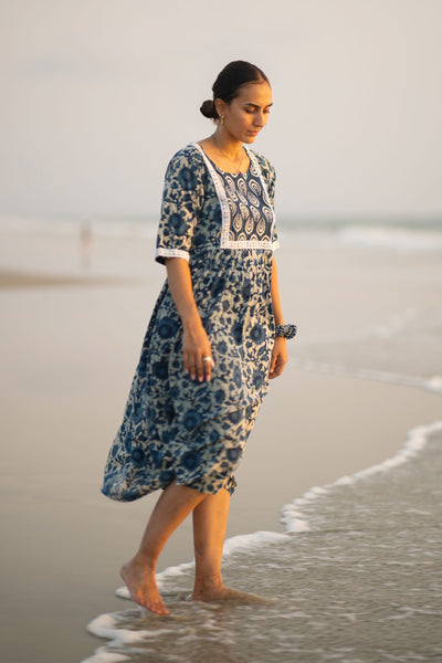 Indigo Cotton Blue Midi Dress