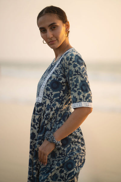 Indigo Cotton Blue Midi Dress