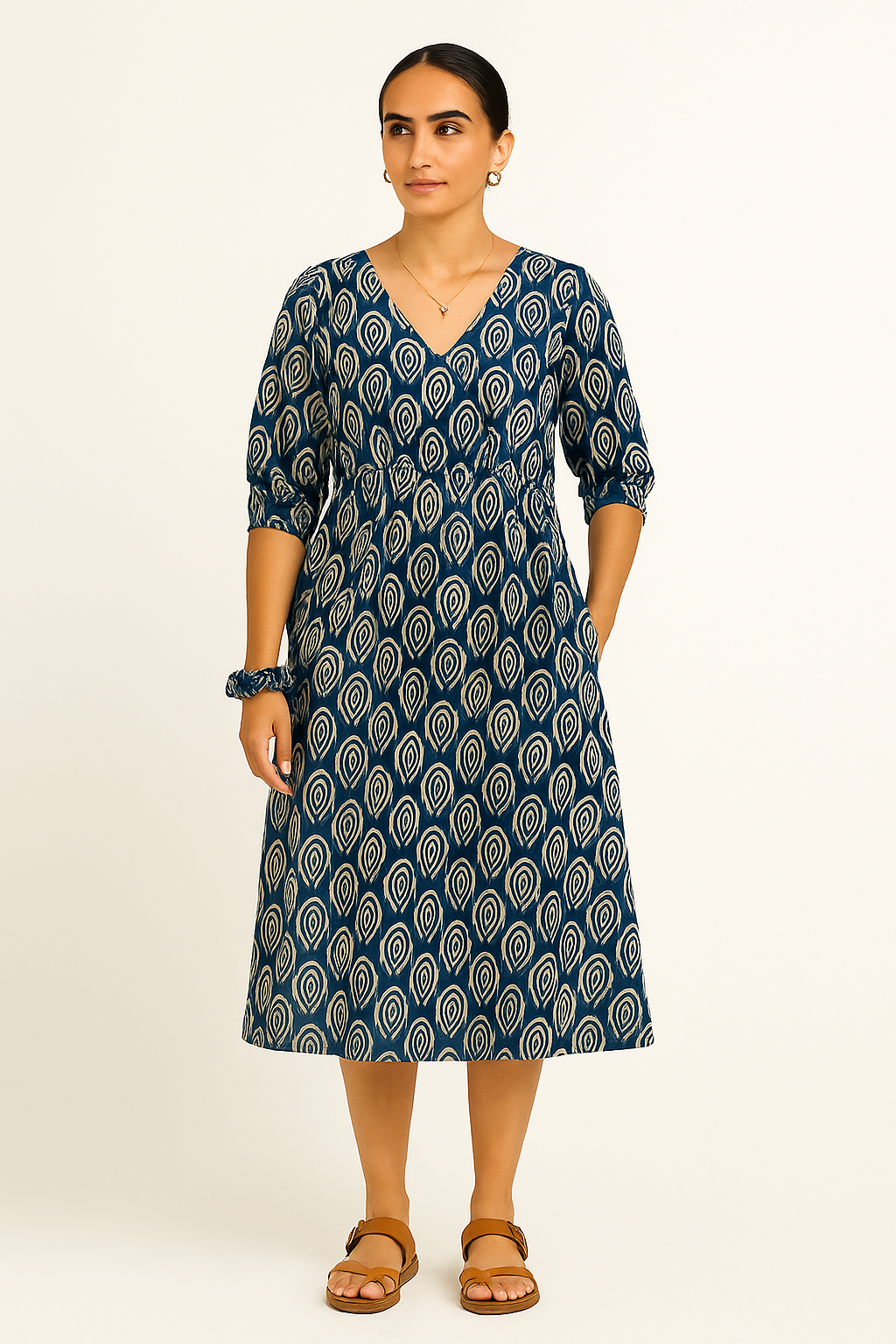 Indigo Cotton Blue Midi Dress