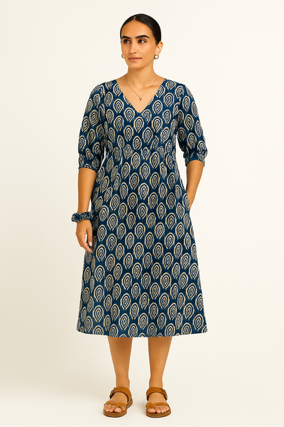 Indigo Cotton Blue Midi Dress