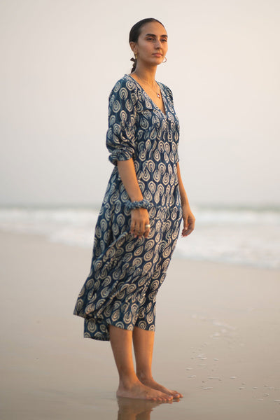 Indigo Cotton Blue Midi Dress